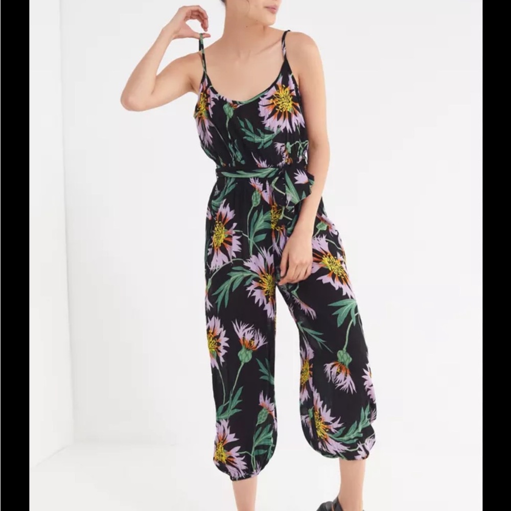 Urban Outfitters Black and Purple Cropped Jumpsuit - *missing tie belt*